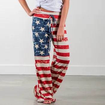 Широкие свободные женские брюки с флагом, американские леггинсы, модные брюки на завязках